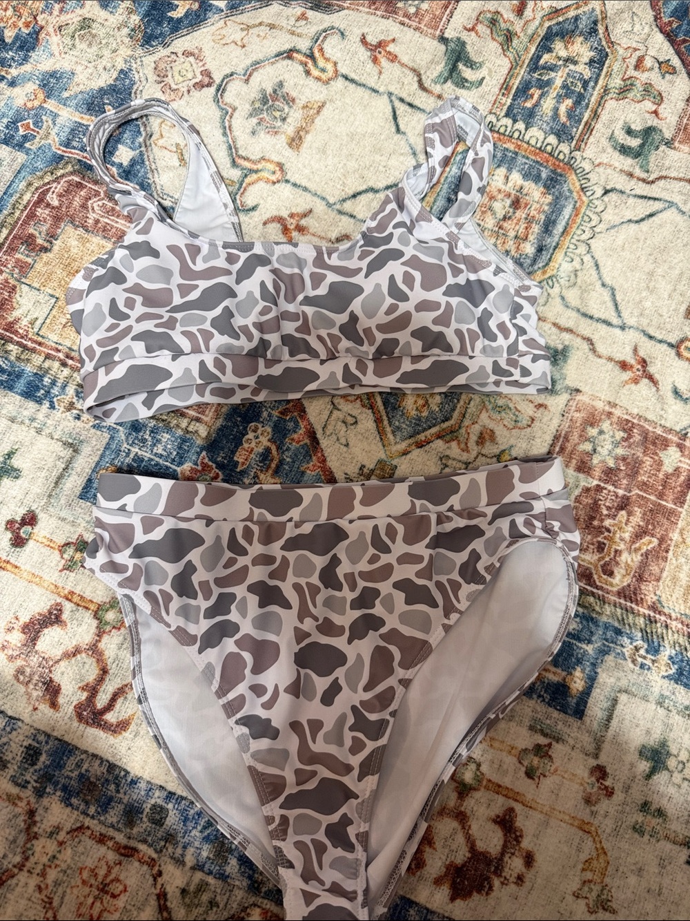 Two-Piece Grey & White Patterned Bikini Set